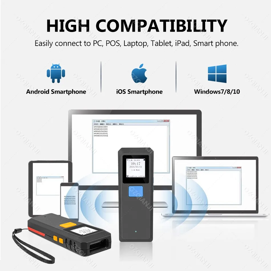 Imagem -05 - Mini Barcode Scanner Portátil sem Fio em Leitor rq Scan Machine para Loja de Varejo Logística 1d 2d Bluetooth Usb 2.4g