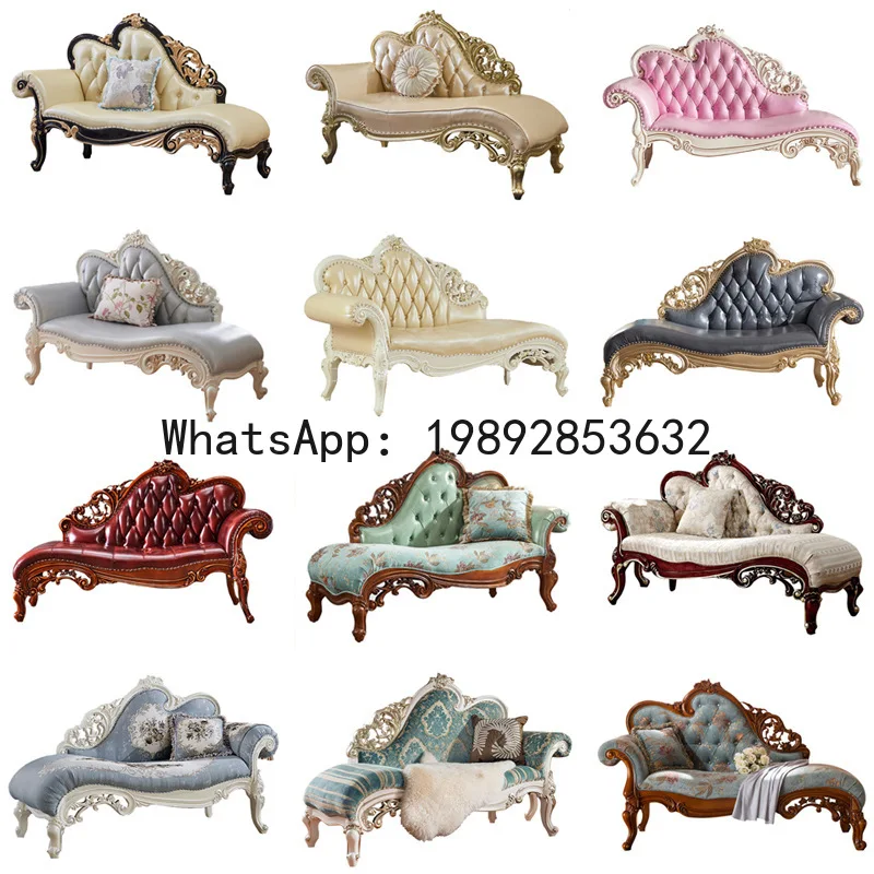 ABB Sofa Factory Direct Sale European Style Chaise Longue Solid Wood Carved French Style Chaise Longue Living Room Chaise Lounge