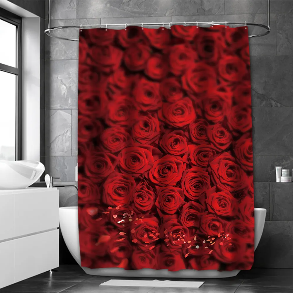 Valentine's Day Shower Curtain Bath Sets Waterproof Non-Slip Bathroom Rug, Toilet U  With 12 Hooks Home Deco Free Ship