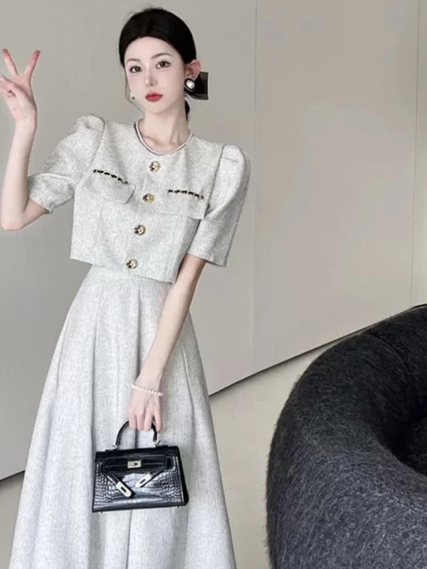 2025 New Small Fragrance Style Elegant Lady Suite Dress High-End Fashionable Age-Reducing Two-Piece Set Polyester Fiber Long ...