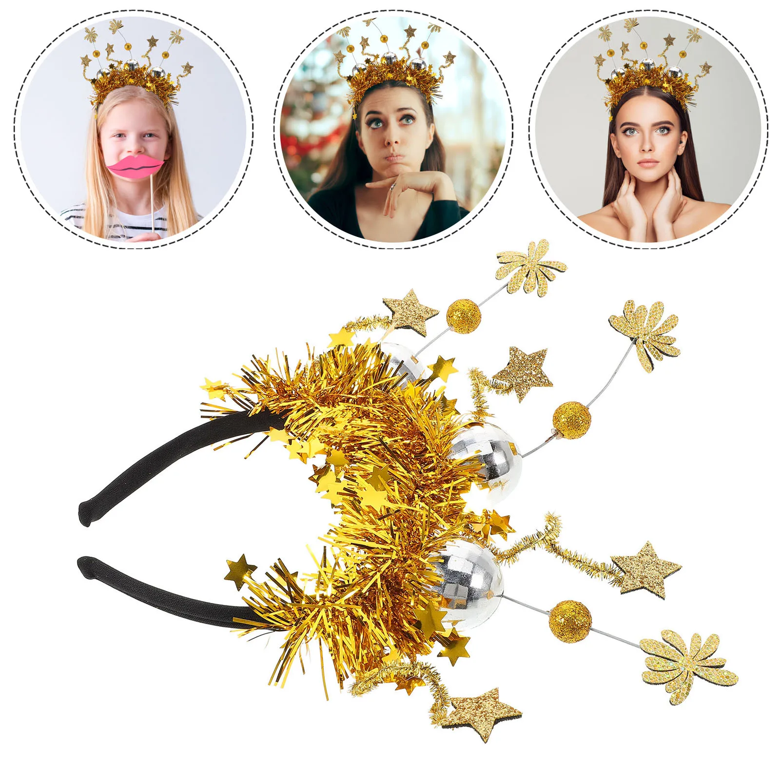 

2025 New Year Star Headband Tiara Glitter Sequin Party Favor Holiday Festive Photo Booth Prop Decoration Supplies Hair