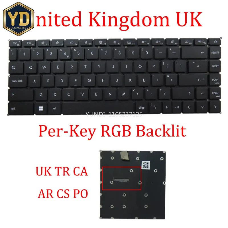 YD Per key RGB Backlit UK TR AR CA CS PO Keyboard For MSI Creator Z16 A11UE A11UET A12U A12UET Canada TurkeyBlack Without Frame