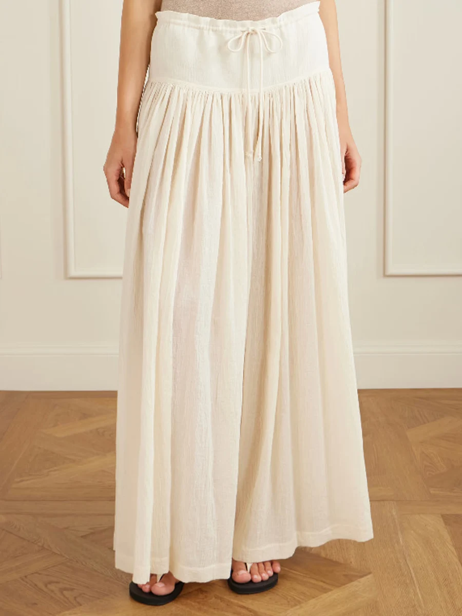 

2026 Spring/Summer New Arrival: Flowy Midi Skirt With Elastic Waist, Simple Style, Cotton Skirt Pants For Women