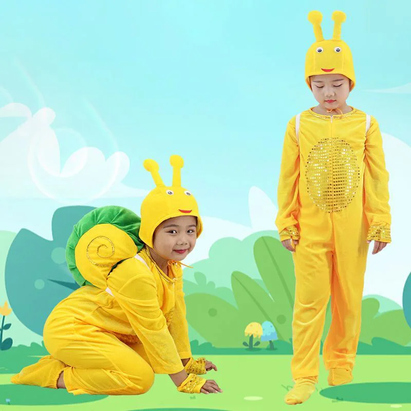 Costume d'escargot pour enfants et adultes, vert, jaune, rouge, marron, fête d'Halloween, cosplay, vêtements d'animaux, vêtements pour garçons et filles, ensemble de 5 pièces