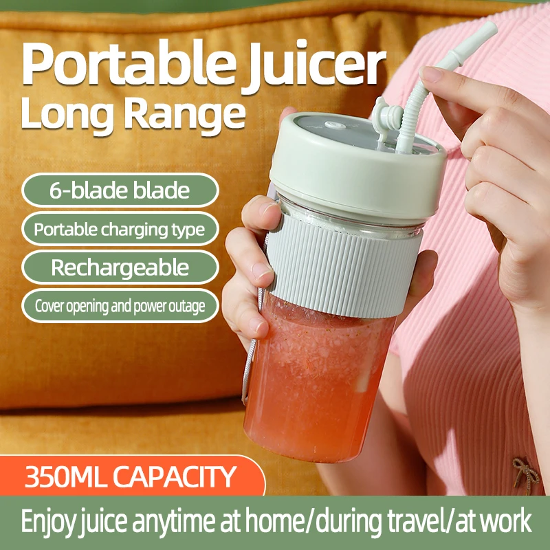 

Portable Blender Electric Juicer Cup Large Capacity USB Rechargeable Mini Smoothie Maker 6 Blades Ice Crusher for Shakes Travel