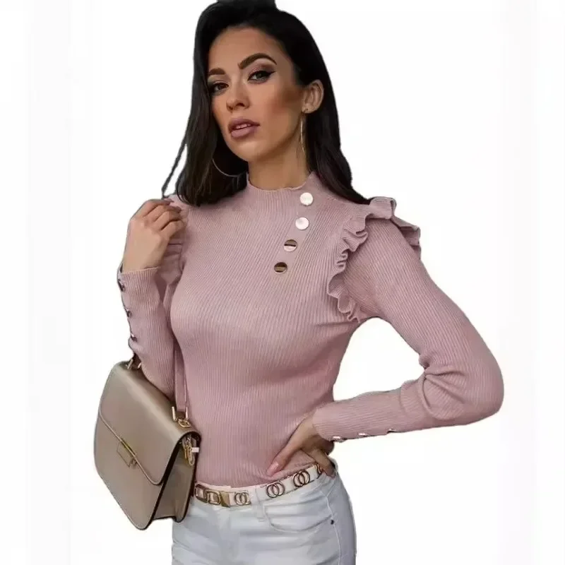 

Fashion Women's Latest Popular Blouse Shirt Top Ladies Casual Long Sleeved Slim Fit Button Striped Pleated Bottom Top