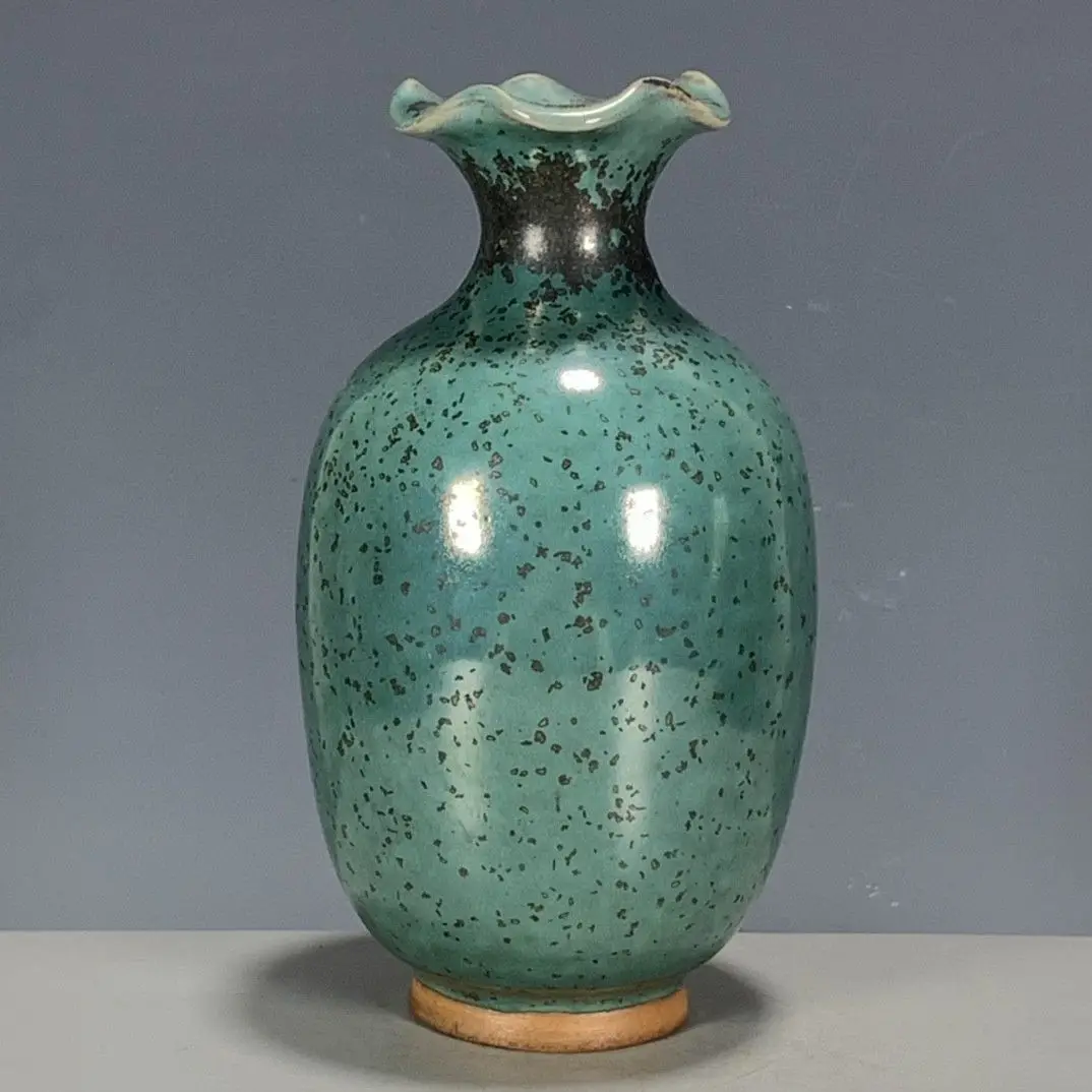 Jun Kiln Porcelain Flared Floral-Mouth Appreciation Vase with Natural Flambe Glaze, Ancient Kiln