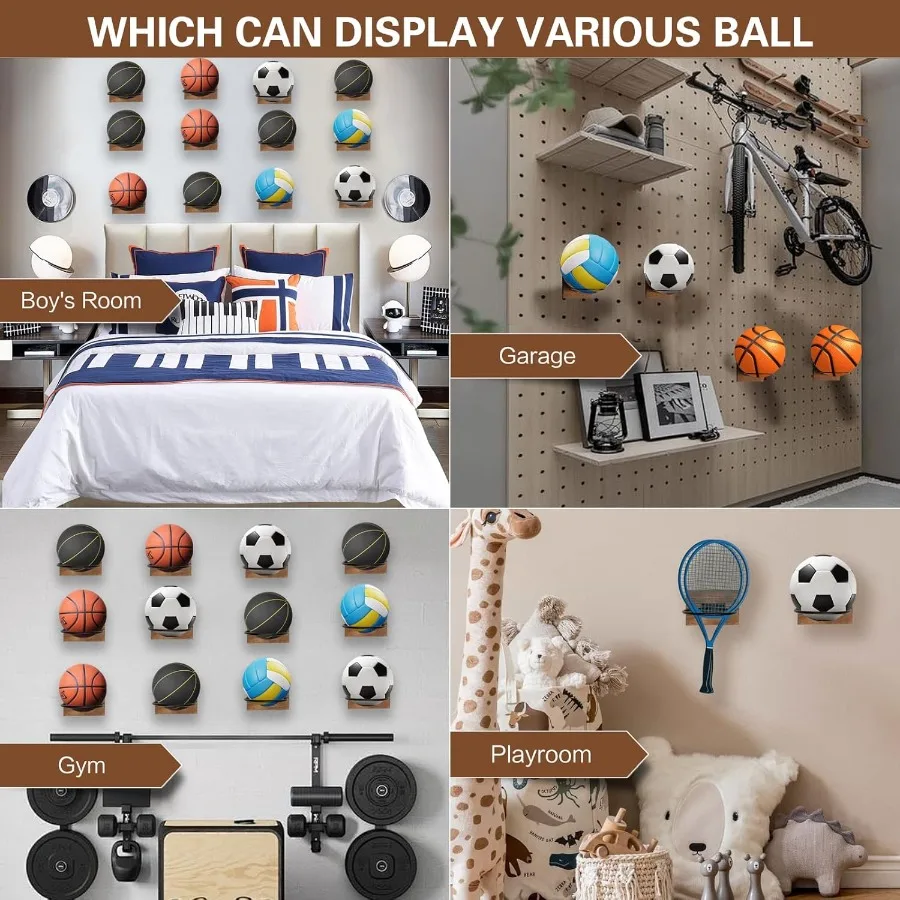 1 個木製バスケットボールホルダー壁掛けボールオーガナイザーラックディスプレイ壁収納サッカーバレーボールラグビーフットボール用