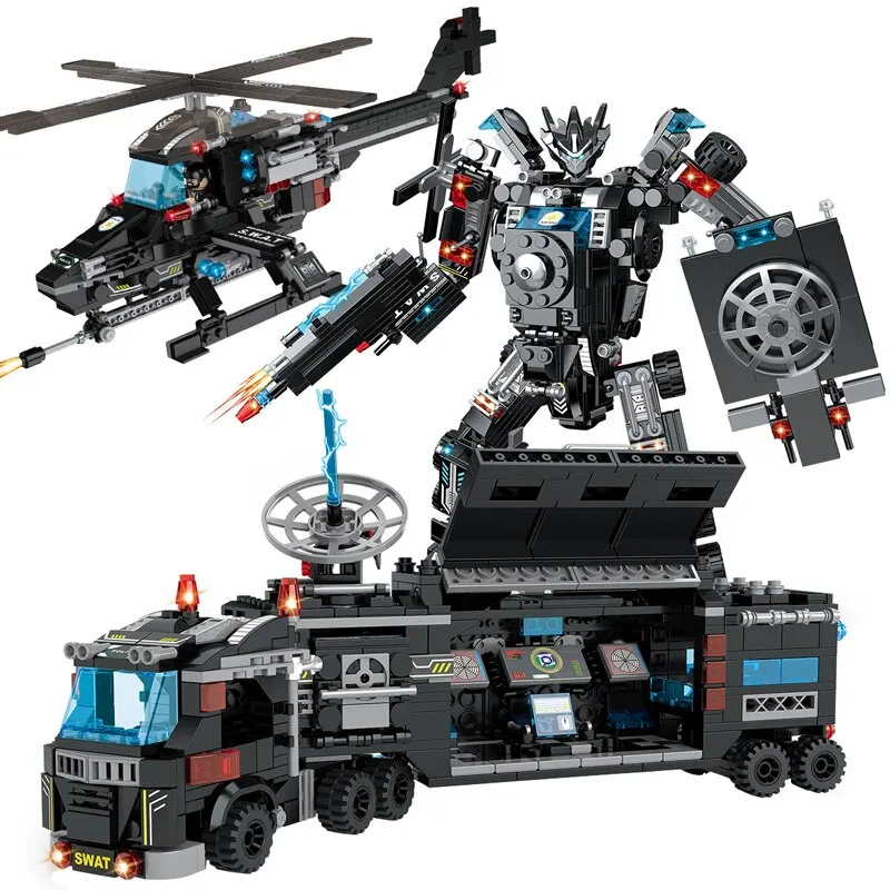 SWAT Police Station Truck Model 815pcs Building Blocks City Machine Helicopter Car Figures Bricks Educational Toy For Children