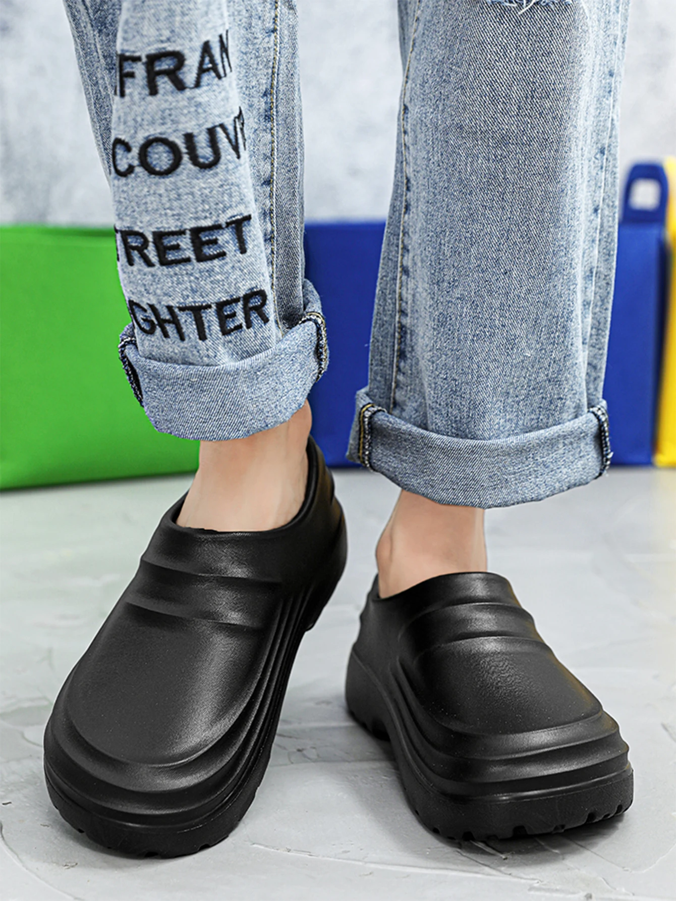 Men's All-Season Casual Simple Everyday Solid Color Eva One-Piece Flat Slip-On Loafers, Anti-Kick, Anti-Splash Fishing Shoes, Beach Shoes