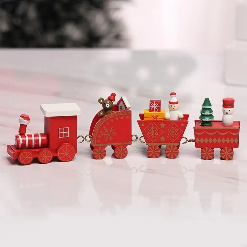 

770B Wooden Four-section Train Christmas Decoration Christmas Train for Home Ornament