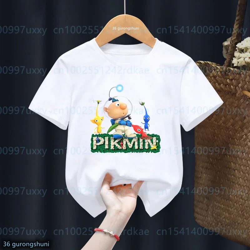 Kawaii Summer Style Boys T-Shirt Video Game Pikmin 4 Cartoon Print T-Shirt For Girls Fashion Toddler Tshirts Boy Girl Clothing