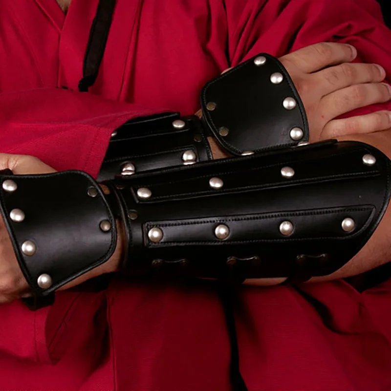 Medieval Warrior Samurai PU Leather Arm Guard Armor Bracer Viking Knight Tsushima Archer Cosplay Costume LARP Gloves Gauntlet