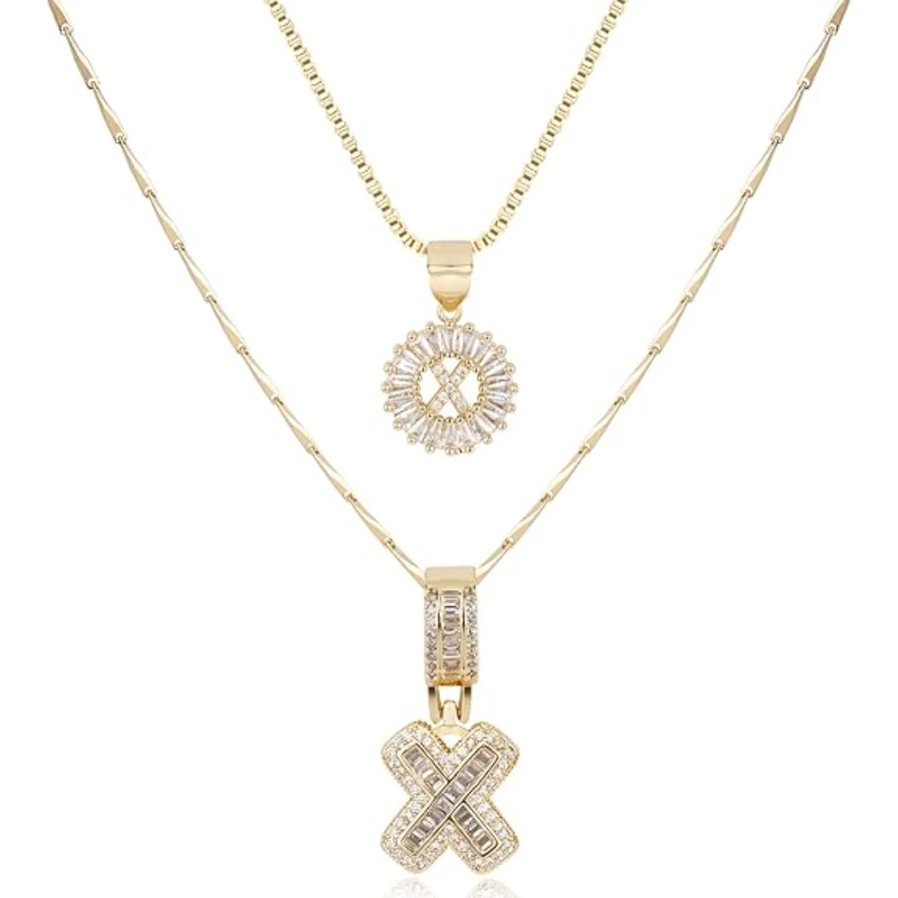 

2 Pack Initial Letter Pendant Necklaces for Women, 14K Gold Plated Cubic Zirconia Alphabet Necklace, Fashion Jewelry Jewelry