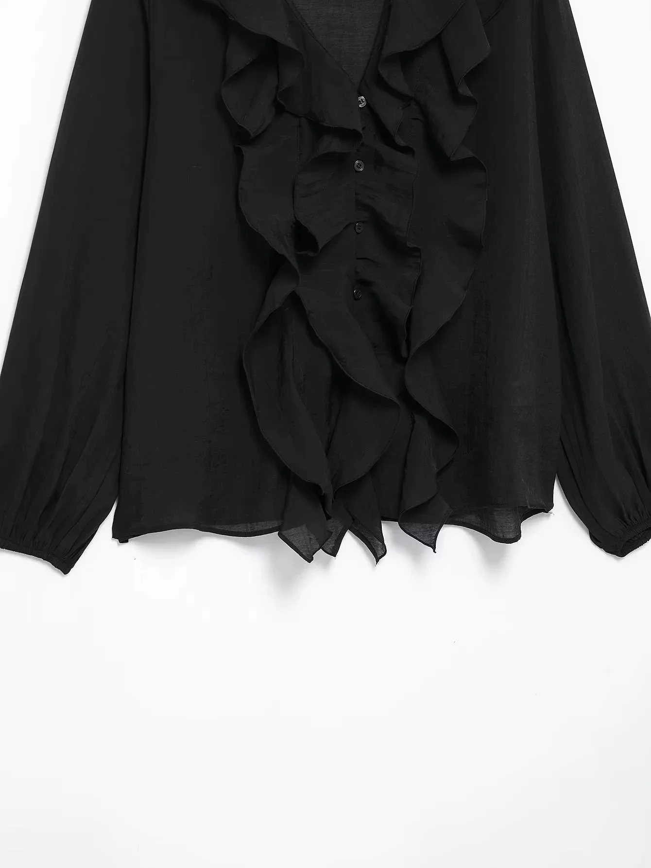 HH Damen Elegante Dünne Einfarbige Sommer-Bluse mit Rüschen, V-Ausschnitt und Puffärmeln, Lässige Damenbluse für Frühling 2026 und Abschlussfeier – Detail 17