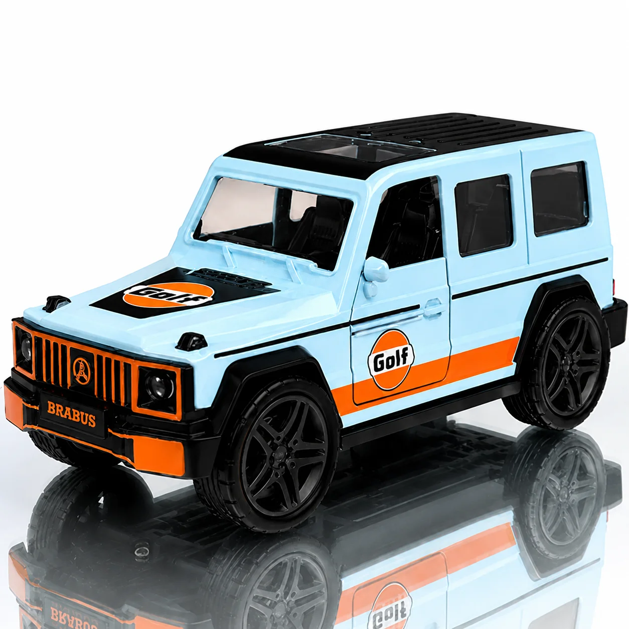 MQUDUO 1:36 Blue Orange Diecast SUV Replica, Rear Wheel Pull Back Model Car with Detailed Interior for Collection Decor