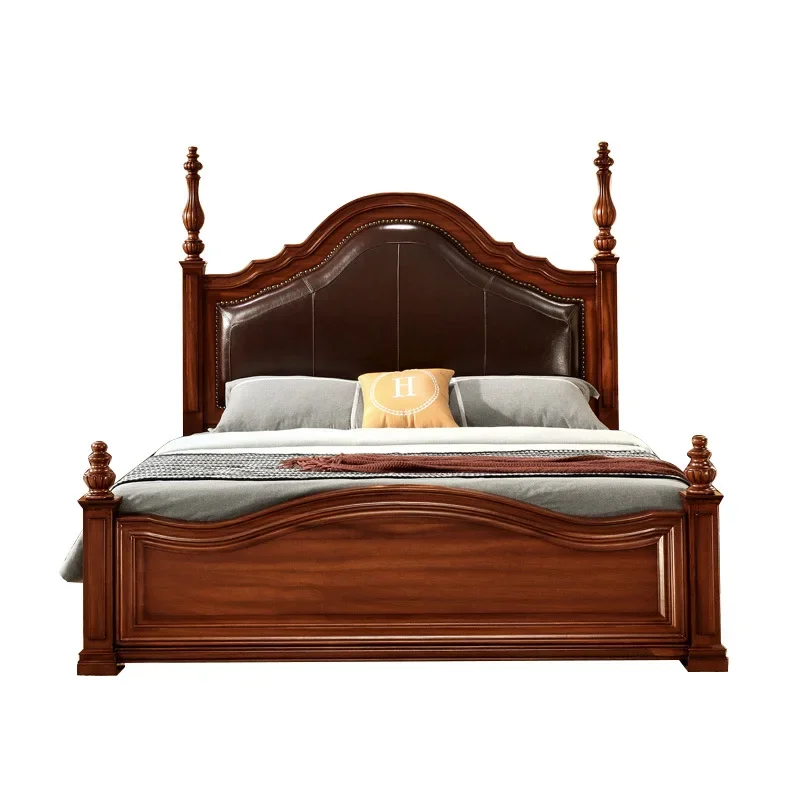 

Double bed 1.8 meters leather soft bag backrest Roman column bed