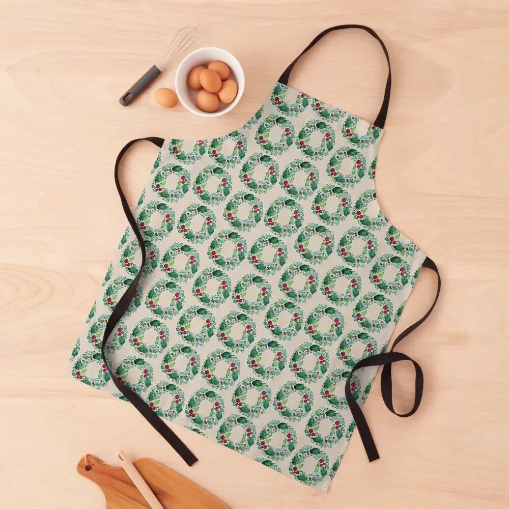 

Tan Background Holly Wreath Pattern Apron For Cooking painting cleanings Kitchen Items For Home Apron