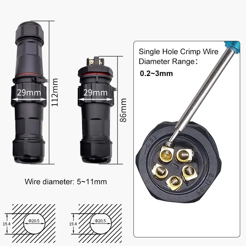 NC20 Solder-free Waterproof Aviation Plug 2/3/4/5Pin Screw Connection Socket Male Female Docking Connector Panel Rear Nut IP67