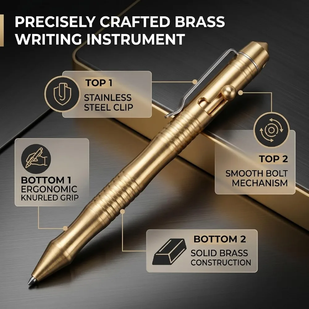 Brass Body Brass Pen Compatible With Parker Refills Solid Metal Structure Metal Signature Pen Retractable Bolt Mechanism