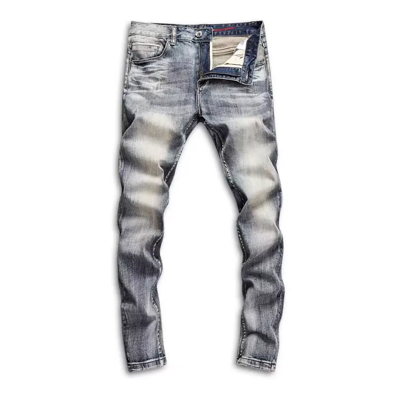 Italian Style Fashion Men Jeans High Quality Retro Washed Stretch Slim Fit Ripped Jeans Men Vintage Designer Denim Pants Hombre