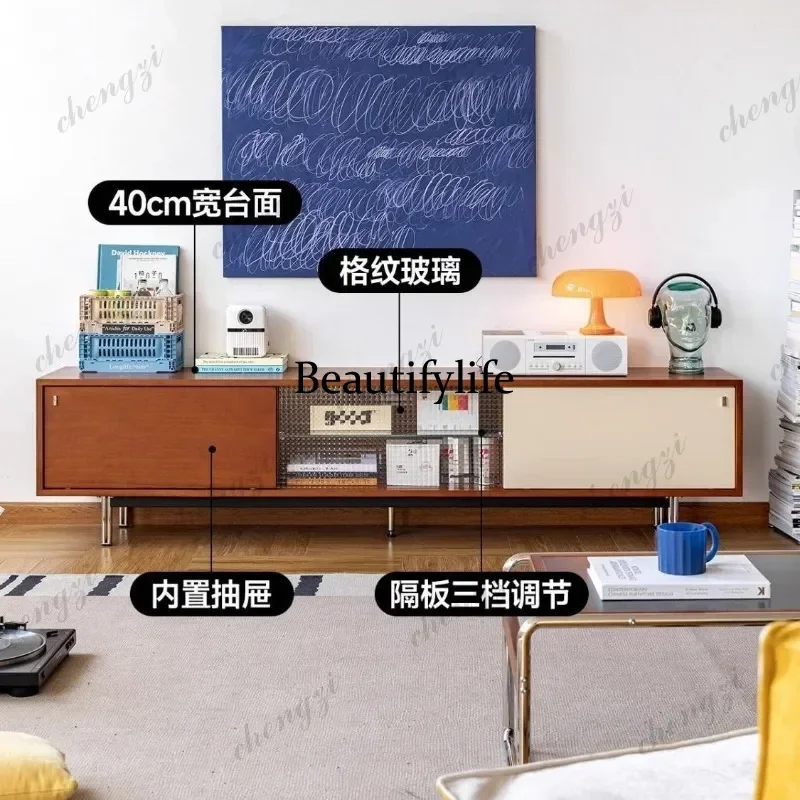 Retro style solid wood medium and ancient style small apartment household living room floor-to-ceiling TV cabinet d178
