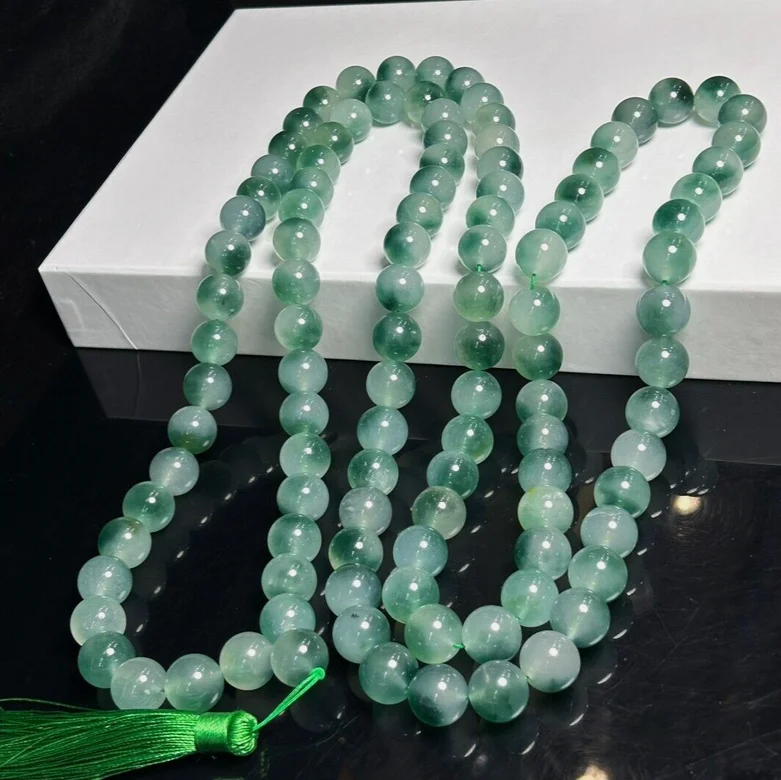 16mm Certified Nature Ice Green Myanmar 108Beads Buddha Jade jadeite Necklaces