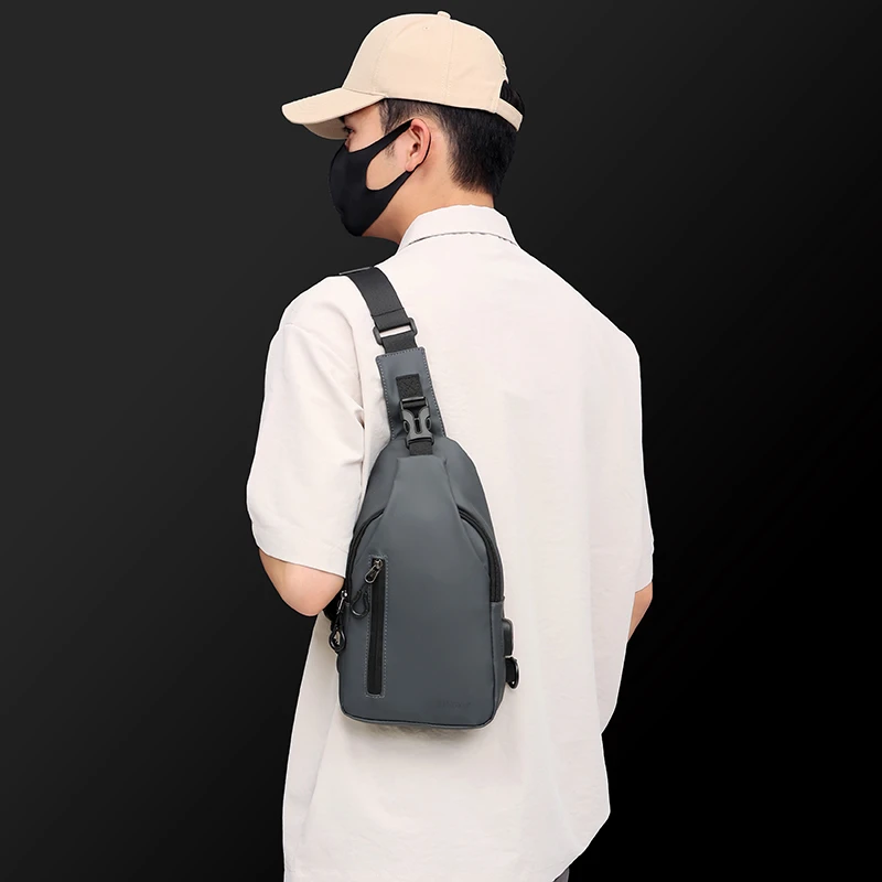 1 Men\'s Large Capacity Usb Charging Multifunctional Chest Bag Fashion Simple Commuter Lightweight Shoulder Crossbody Bag