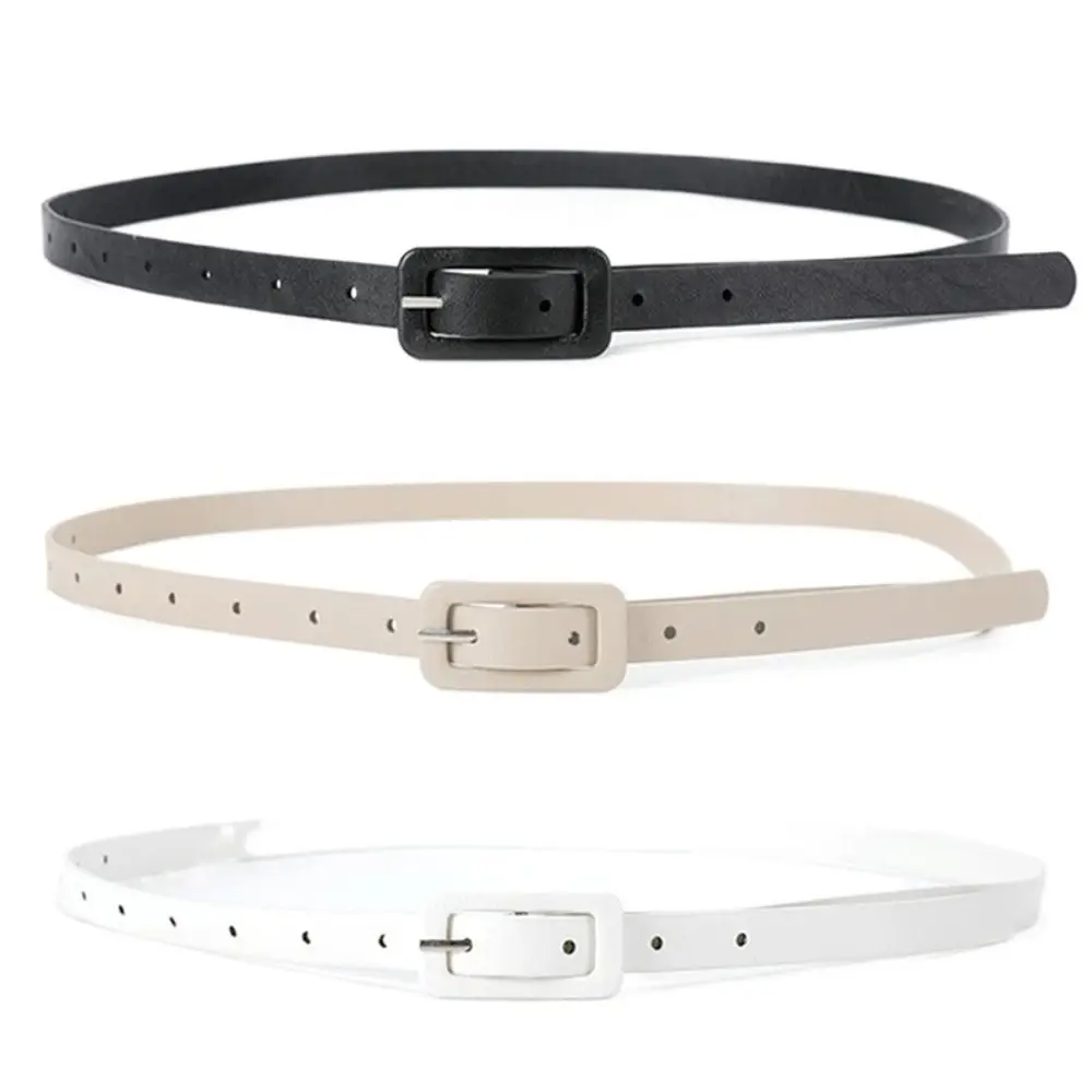 Simple Metal Buckle PU Leather Belt Slim Side Korean Style Thin Waist Belt All-match Jeans Decor Candy Color Waistband Daily