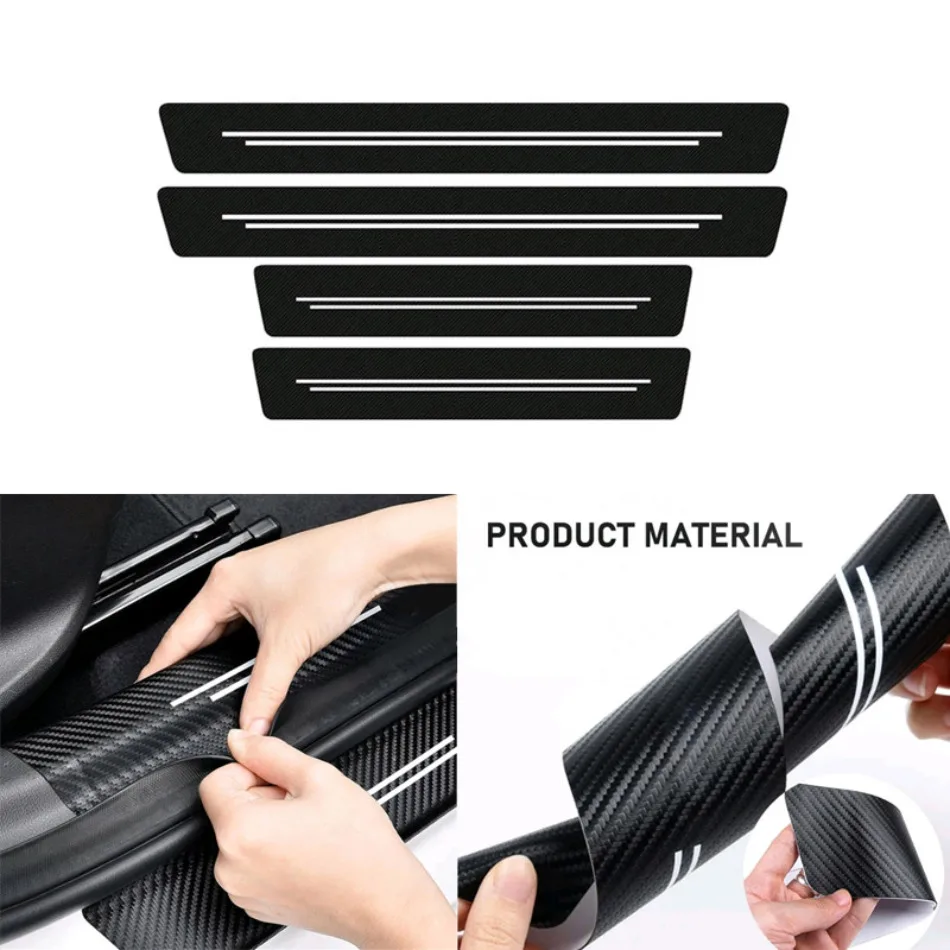 

4x Anti Scratch Car Door Sill Protector Decorative Sticker Imitation Carbon Fiber Leather Car Door Protection Strip Car Sticker