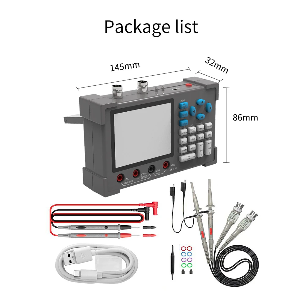 3in 1 Oscilloscope Multimeter Signal Generator Machine 3.2inch Oscope Meter Oscilloscope 120Mhz Bandwidth 250MSa/s Sampling Rate