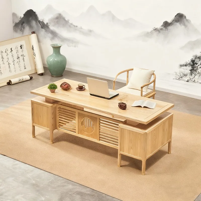 

New Chinese ash wood boss table solid wood desk home computer high-end office desk furniture light luxury haute couture