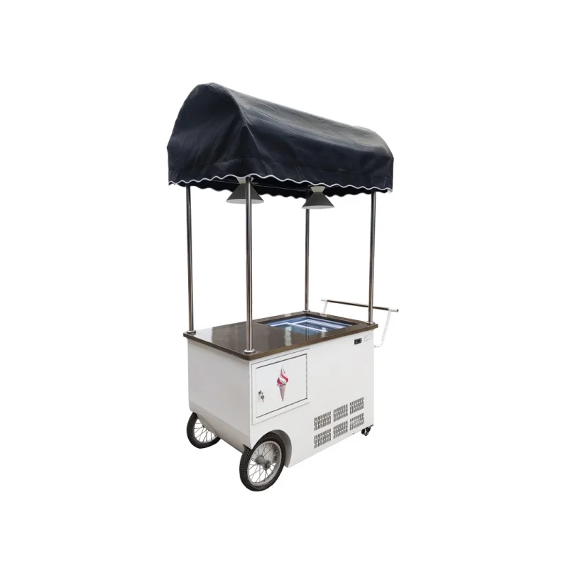 Ice Cream Push Vending Cart with Freezer for Sale Mobile Hand Cart Italian Gelato Cart Commercial Food Vendor Custom