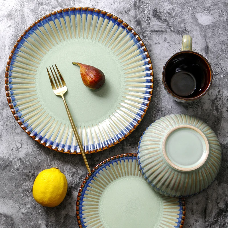 LingAo  Ceramic set Nordic plate bowl cup combination western dish household fruit dish individual breakfast