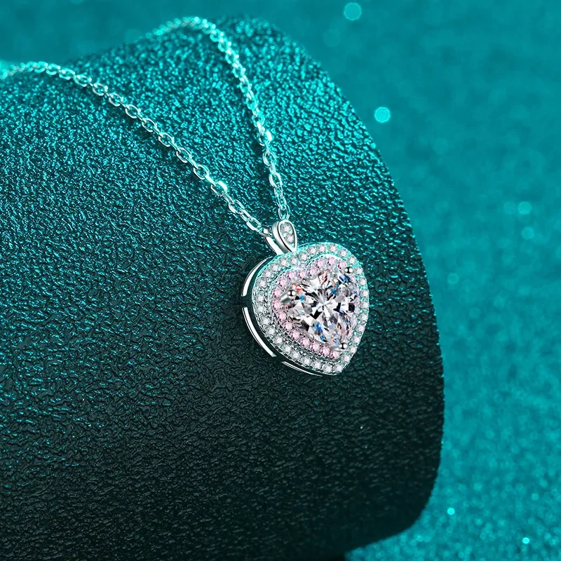 LORIELE 1ct Heart Moissanite Necklace for Women Pink Chain Sterling 925 Silver Jewelry Set Birthday Gift Lad Diamond Pendant GRA
