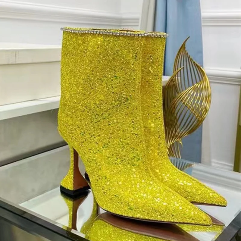 Women's Glitter Ankle Boots Pointed Toe Stiletto Heel Bold Glam Design for Sparkling Evening Party Autumn/winter Fashion Looks
