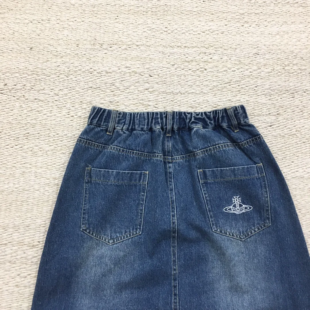 

Retro Japanese Sle Denim Casual Versatile Slimming Split Skirt Cotton Polyester Blend A-Line Skirt