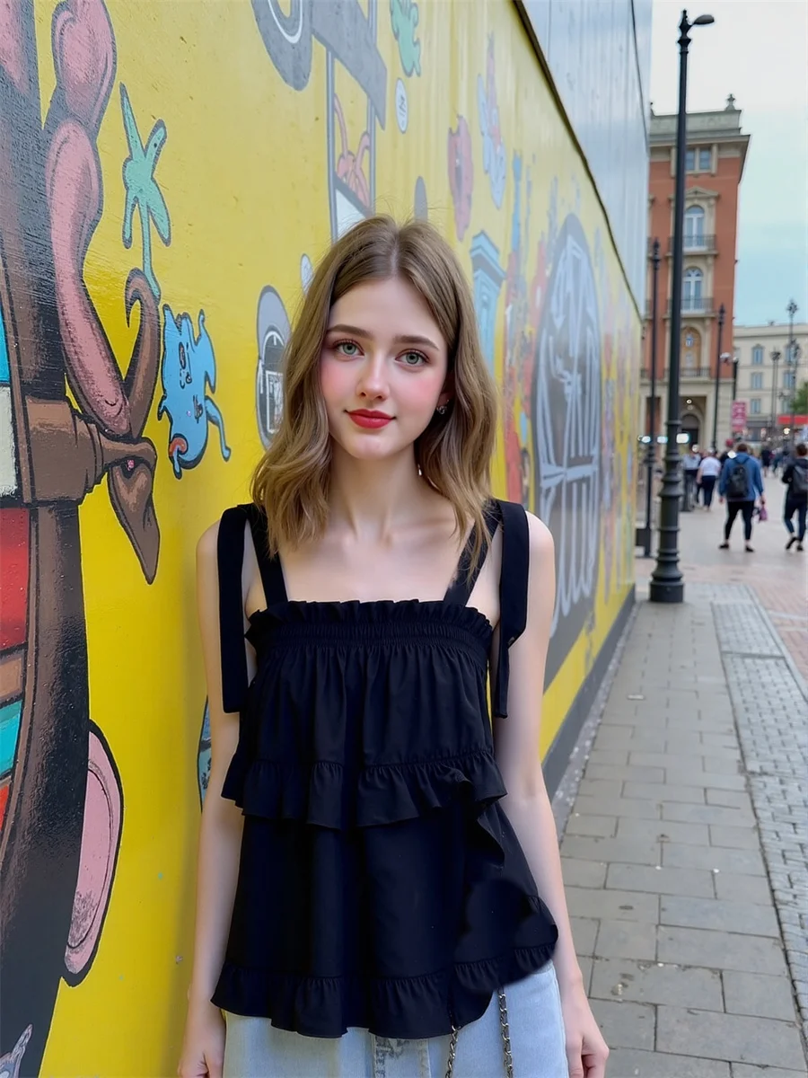 

Майки женские с двойной рюшами, модные повседневные модные шикарные клубные майки с бантом, облегающие плиссированные драпированные лоскутные майки