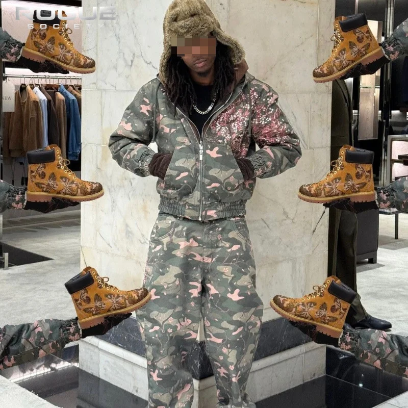 

Camouflage Y2K Blossom Harajuku Embroidery Denim Pants Men Floral Loose Hip Hop Trousers Streetwear Baggy Hip Hop Jeans Unisex