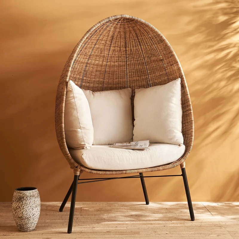 Outdoor Rattan Tecelagem Rattan Lounge Chair, Rattan Art Chair, Lazer Varanda e Ninho de Pássaro