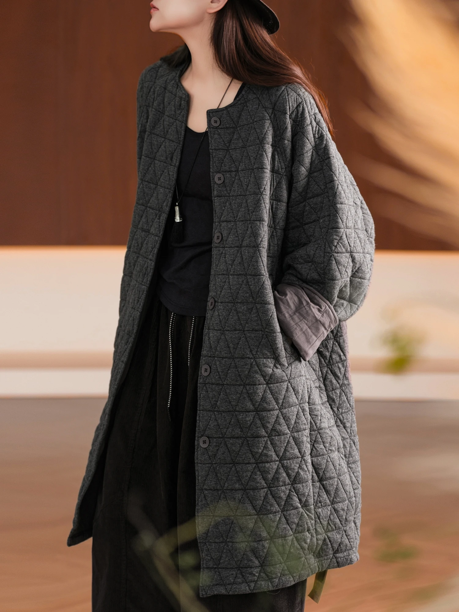 Comfortable Long Cotton Jacket Women's 100% Cotton Triangular Stitching Outer Layer Soft Velvet Feel Cotton Padded Coat
