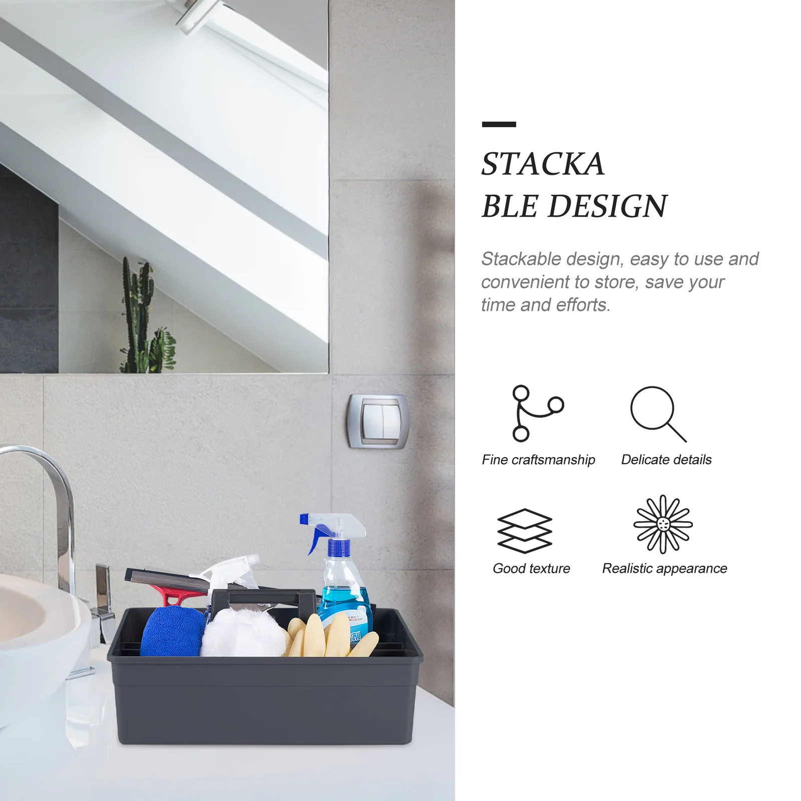 

Cleaning Basket Plastic Storage Box with Handle for Home Commercial Cleaning Organizer Stackable Tote Tool Carrier