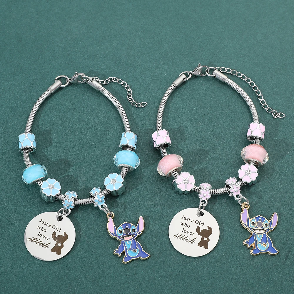 New Disney Animation Series Cartoon Stitch Circle Pendant Fashionable and Cute DIY Beaded Bracelet