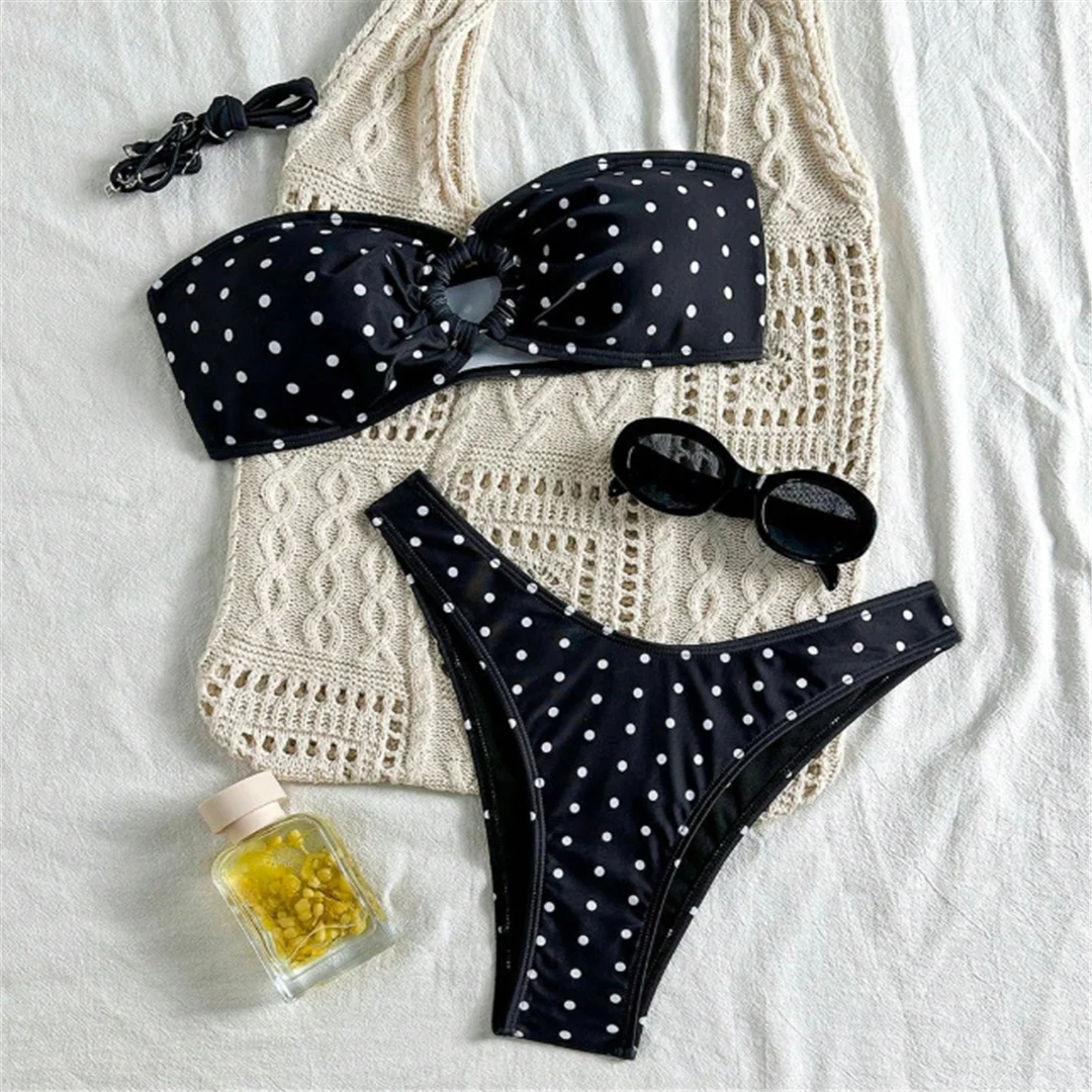 XS - L Polka Dot Bandeau Brasilianischer Bikini Damen Badeanzug Zweiteiliger Bikini Badeanzug Badebekleidung V7711 – Detail 6