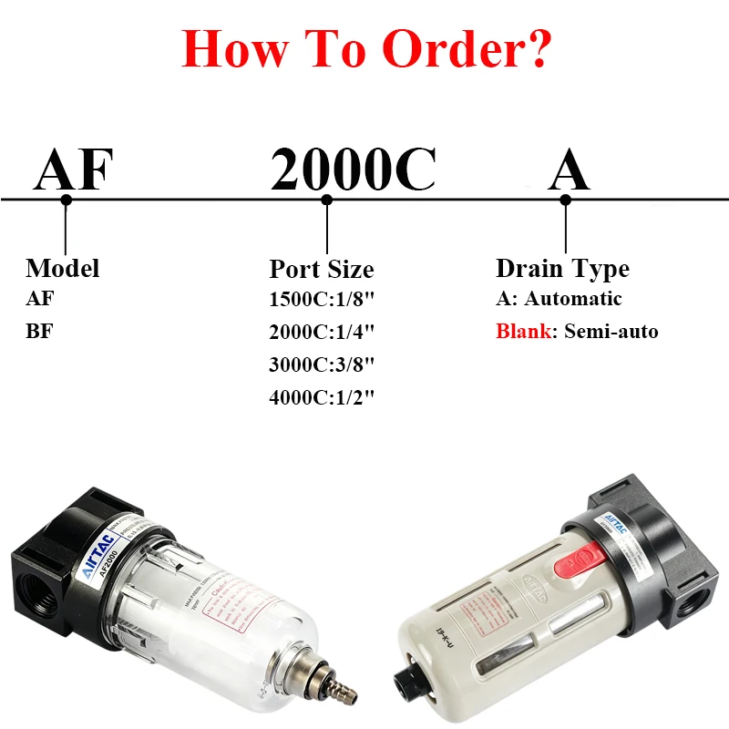 AirTAC AF1500C AF2000C BF2000C BF3000C BF4000C-A Compressed Air Water Separator Filter Pneumatic Preparation Unit Filter