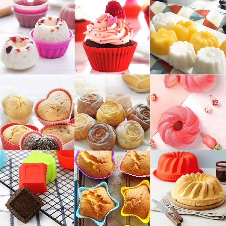 

Muffin Cake Mold Round Shape Cupcake Cup Heat Resistant Nonstick Silicone muffin cup Mold Reusable Baking Tool Random