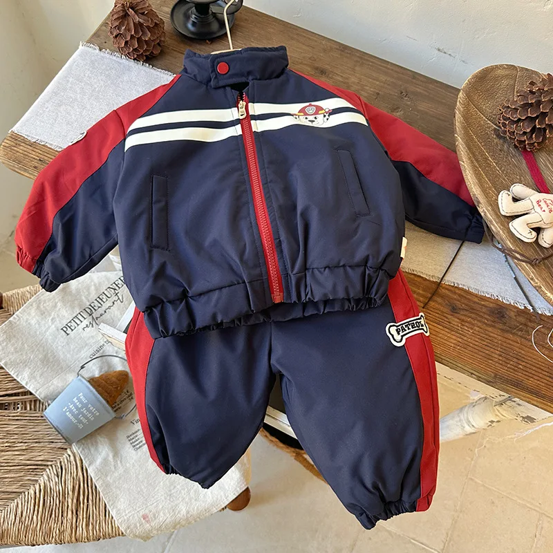 

Children's Boy Clothes Sets 2025 Winter Thick Warm Windproof Toddler Boys Jacket Coat Elastic Waist Children 1-6Y Boy Loose Pant