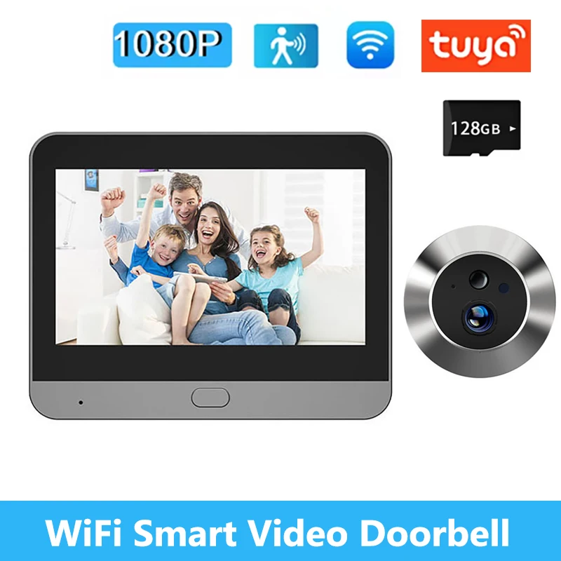 4.3inch Tuya Smart Doorbell Mini Digital Peephole Eye Viewer WiFi IR PIR Detection  Night Vision 1080P Door Bell Door Camera