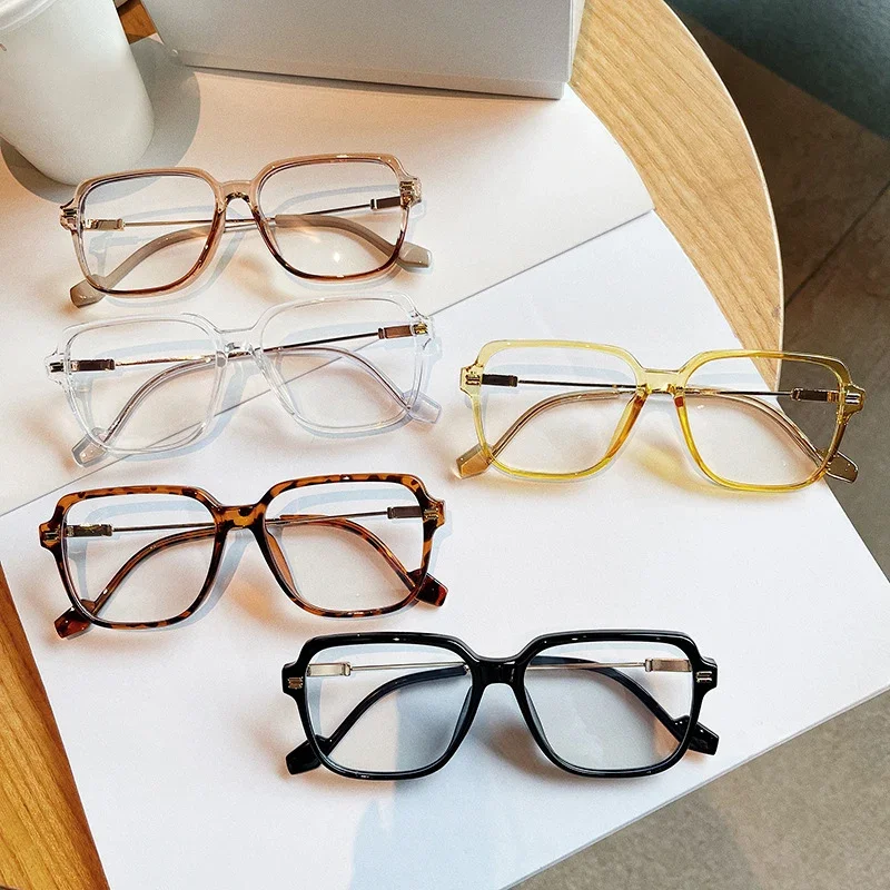 2024 Retro Clear Anti-Blu-Ray Women Glasses Frame Fashion TR90 Metal Square Men Optical Spring Hinge Yellow Eyeglasses Frame