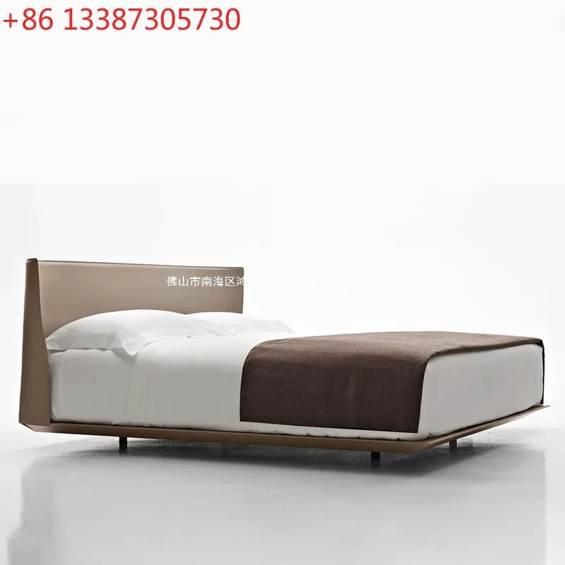 

Двуспальная кровать Ouju в итальянском стиле из кожи, современный минималистичный дизайн с декоративным ремнем из мытой кожи.